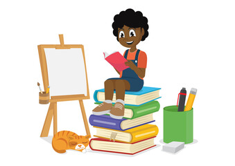African girl reading books. ,vector eps10