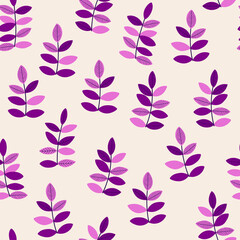 Hand drawn seamless pattern with  purple leaves.  Simple fabric design. Nature print.  For fabric, Wallpaper, wrapping paper design.