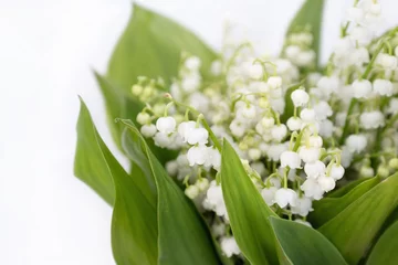 Tragetasche Bunch of fresh lily of the valley flowers on white background close up © Gioia