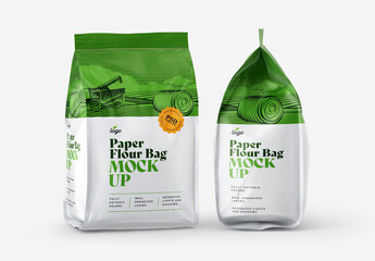 Paper Flour Bags Mockup, Pouch Packaging