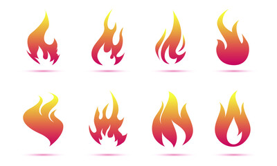 Set of red and orange fire flame. Collection of hot flaming element. Vector flame illustration. Vector