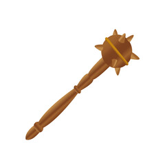 A wooden mace is a medieval weapon on a white background.