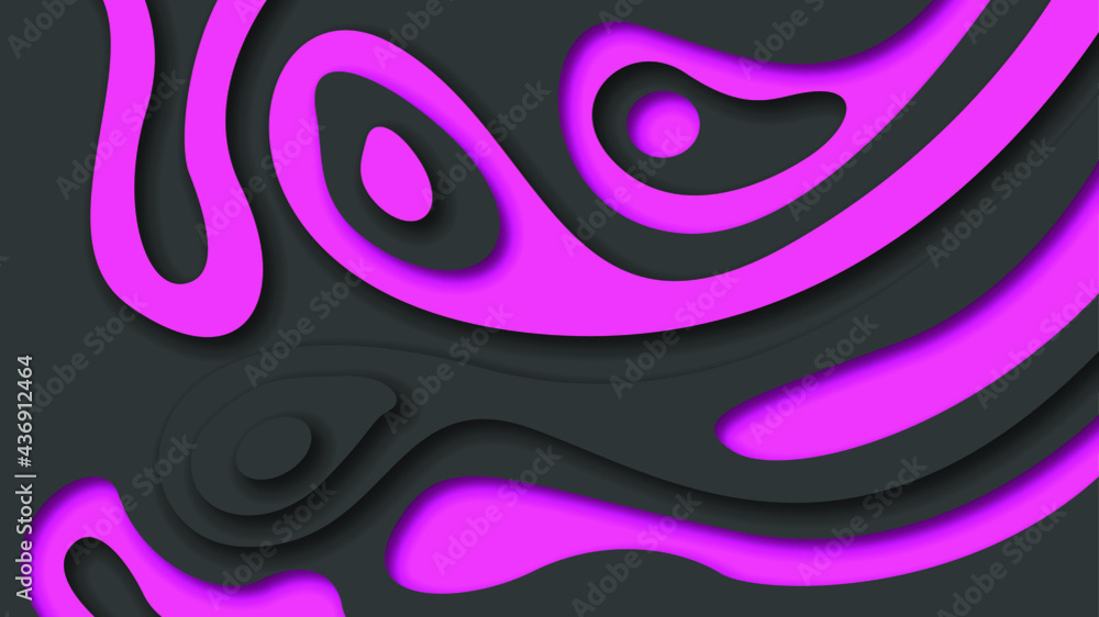 Poster pink and black wavy abstract paper cut background vector shadows 3d smooth objects modern design