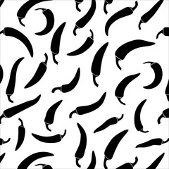 Pattern with black chili pepper silhouette on white background.