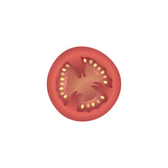 A slice of red tomato on a white background.
