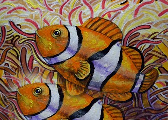      Art painting Acrylic color  Clown fish  ,   nemo fish - obrazy, fototapety, plakaty