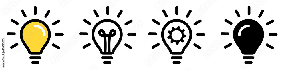 Poster light bulb icon set. line, solid and filled outline colorful version, outline and filled vector sign