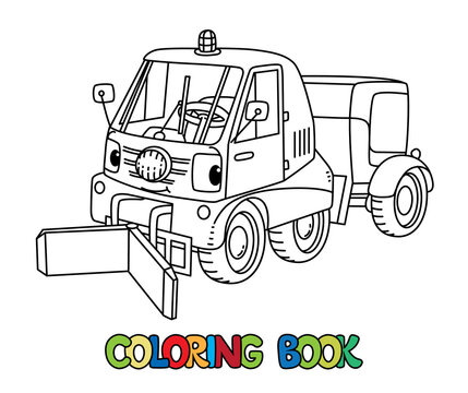 Funny small municipal car with eyes coloring book