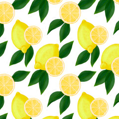 Digital art.Seamless patter. Lemons on a white background.