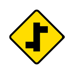 Warning traffic sign vector, right fork, Staggered Junction.