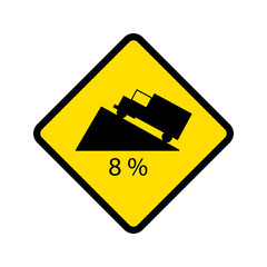 Warning Up To Hill Square Shaped Steep Climb (8%) Traffic Road Sign,Vector Illustration, Isolate On White Background.