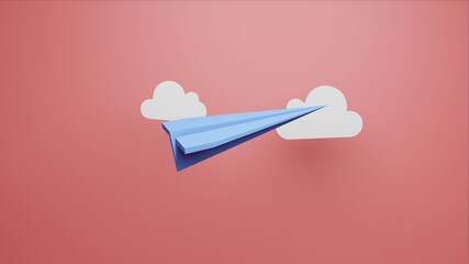	
Illustration of a stand out concept with blue paper plane flying in the clouds on a white background