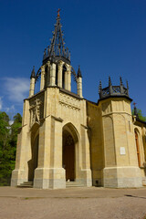 the temple of peter and paul in the Shuvalov park of St. Petersburg, a beautiful spire in the gothic style