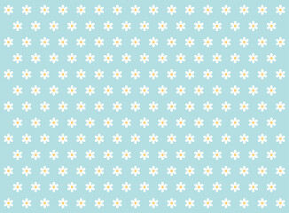 Seamless pattern with camomile flower on blue background, flat design, cute round flower plant nature collection, summer flowers, decoration elements, isolated camomiles, vector illustration