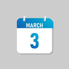 White daily calendar Icon March in a Flat Design style. Easy to edit Isolated vector Illustration.
