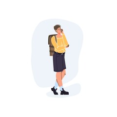 Vector cartoon flat character in sad mood,melancholy,worried,upset - emotions,depression,troubles,social concept