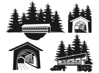 Covered Bridge, Covered Bridge Clipart, Vector Illustration,