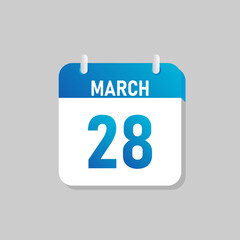White daily calendar Icon March in a Flat Design style. Easy to edit Isolated vector Illustration.