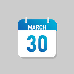White daily calendar Icon March in a Flat Design style. Easy to edit Isolated vector Illustration.