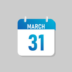 White daily calendar Icon March in a Flat Design style. Easy to edit Isolated vector Illustration.