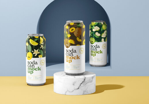 500ML Soda Cans Mockup for Product Packaging and Brand Identity