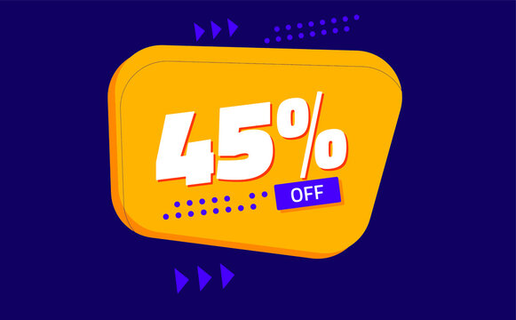 forty-five percent discount. purple banner with orange floating balloon for promotions and offers 