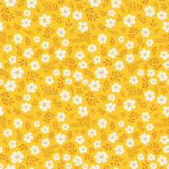 Vector pattern with simple cute flowers. Liberty seamless background. Trendy colors illustration for fashion textile.