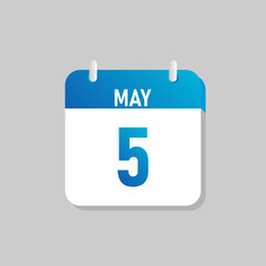 White daily calendar Icon May in a Flat Design style. Easy to edit Isolated vector Illustration.