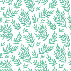 Naklejka na ściany i meble Floral vector seamless pattern. Delicate botanical wallpaper. Repeatable background with leaves.