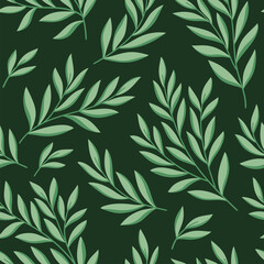 Naklejka na ściany i meble Floral vector seamless pattern. Delicate botanical wallpaper. Repeatable background with leaves.