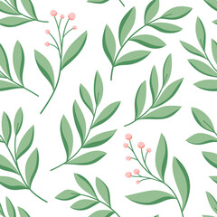 Floral vector seamless pattern. Delicate botanical wallpaper. Repeatable background with leaves.