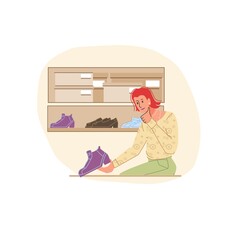 Vector flat cartoon character on shopping sale - discounts,sales,fashion,emotions,lifestyle,social concept