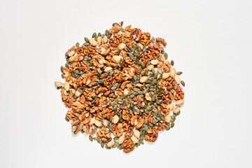 Different types of nuts on a white background