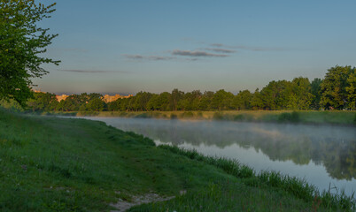 Vltava river near Budweis city in south Bohemia in sunrise time