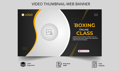 Fitness gym training class thumbnail design for any videos. Fitness gym customizable video thumbnail and web banner template.Editable Video cover photo template for Any social  media.