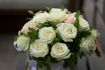 Bouquet of white roses. Wedding bouquet of roses.