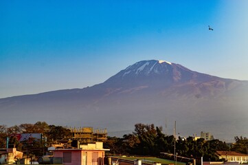 Scenic view of Mount Kilimanjaro seen from Moshi Town, Tanzania 