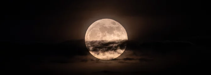 Zelfklevend Fotobehang Volle maan horizontal panoramic image of the full moon slightly obscured by clouds during the night