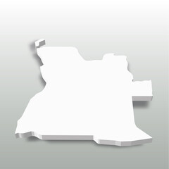 Angola - white 3D silhouette map of country area with dropped shadow on grey background. Simple flat vector illustration.