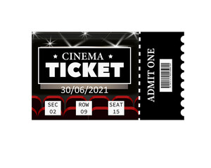 Movie ticket. Auditorium on the background. Vector. Illustration. One seat. Modern movie ticket.Cinema. Modern