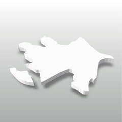 Azerbaijan - white 3D silhouette map of country area with dropped shadow on grey background. Simple flat vector illustration.