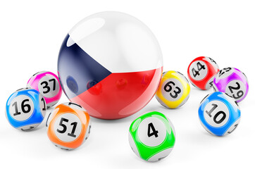 Lotto balls with Czech flag. Lottery in Czech Republic concept, 3D rendering