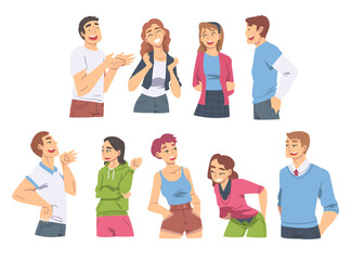 People Talking and Gesturing Set, Men and Women Communicating, Discussing Latest News or Gossiping Cartoon Vector Illustration