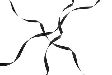 A curled black paper ribbons. Abstract artistic patterns. Design concept. Ready solutions for interior design office. Macro lens close up shot 1:1. Monochrome image.