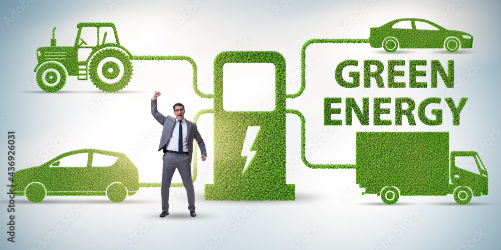 Wall mural Businessman in the concept of electric charging and vehicles