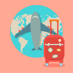 illustration of an airplane and a suitcase with luggage