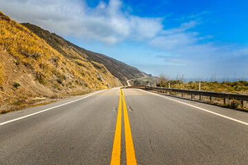 Empty Pacific Highway 1 in California on a spring day