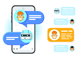 Mobile phone on a white background in cartoon style. chat message vector illustration concept of online talking, conversation, dialogue.