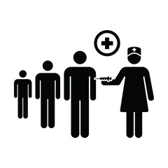 Vaccine icon vector with injection syringe person symbol for virus protection in a glyph pictogram illustration