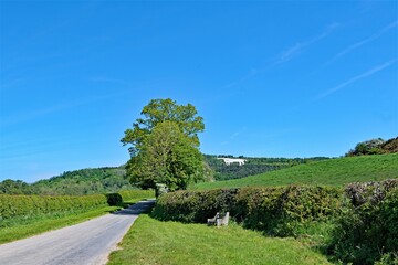 Long distance view of the Kilburn White Horse, Kilburn, North Yorkshire, in June 2021.